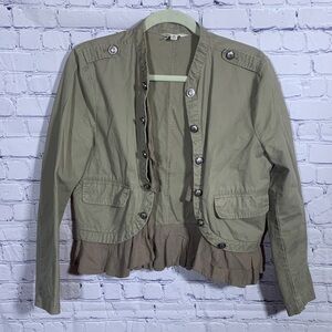 Jack Womens Peplum Military Jacket Green Brown M Steam Punk Grunge Casual Layer